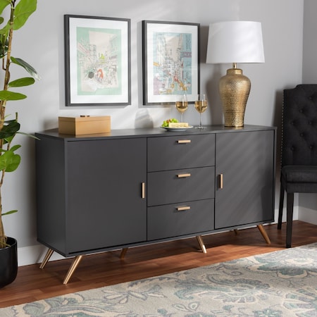 Baxton Studio Kelson Modern and Contemporary Dark Grey and Gold Finished Wood 2-Door Sideboard Buffet 189-11577-ZORO